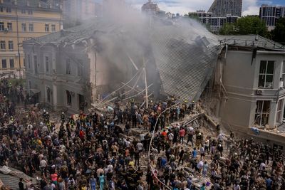 Watch: Rubble removed after Kyiv children’s hospital hit in Russian attack