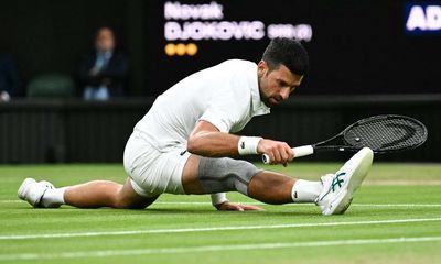 Novak Djokovic does the splits as latest victim of Wimbledon’s slippery courts