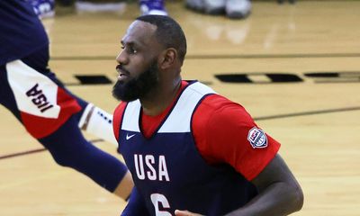 LeBron James shows off his hops with flashy dunks at Team USA practice