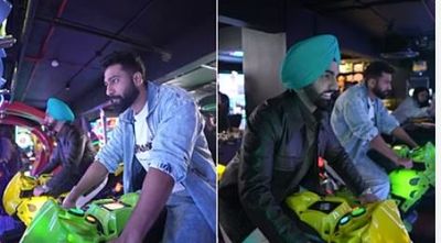 Vicky Kaushal, Ammy Virk enjoy bike race during 'Bad Newz' promotion