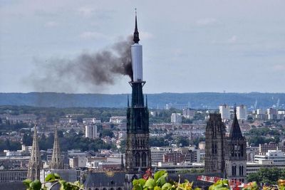 Rouen cathedral evacuated after spire catches fire