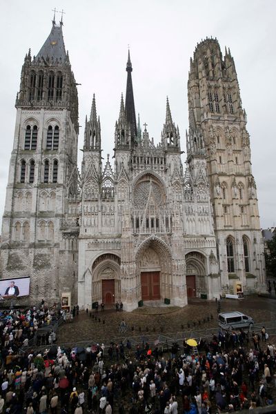 Fire breaks out in the spire of the medieval cathedral in the French city of Rouen