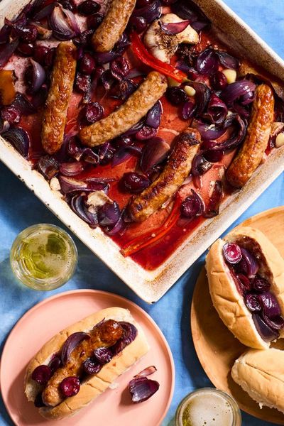 Sticky sausages, soft cheese and crumble cake: Ravinder Bhogal’s recipes for summer cherries