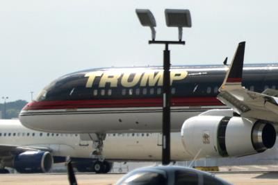 Former President Trump's Plane Lands At Newark Airport