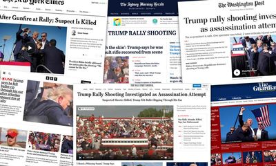 ‘Dark day in American politics’: what the papers say about the Trump rally shooting