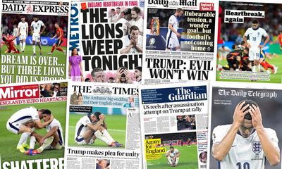‘The Lions weep tonight’: what the papers say about England’s Euros final loss