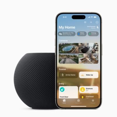 Apple Introduces Homepod Mini In Midnight With Recycled Mesh.