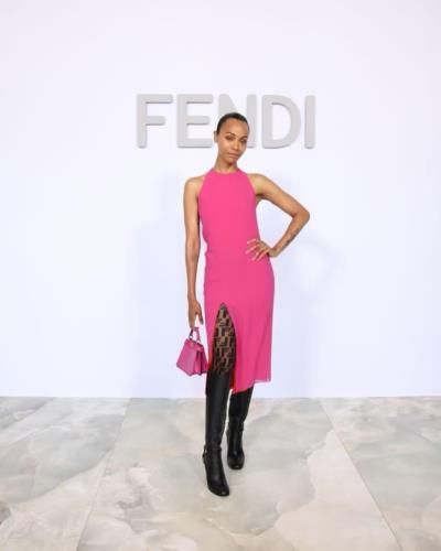 Zoe Saldana Stuns In Pink Outfit And Matching Accessories