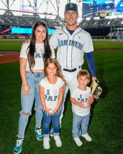 Dylan Moore And Family In Baseball Attire At The Field