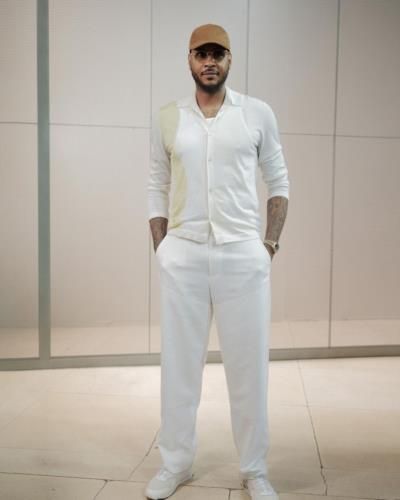 Carmelo Anthony Rocks Stylish White Outfit For Photoshoot