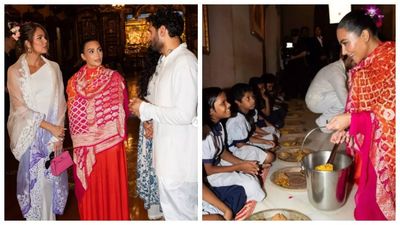 Kim Kardashian and sister Khloe Kardashian visits ISKCON temple with Jay Shetty; feed underprivileged children: Pics Inside