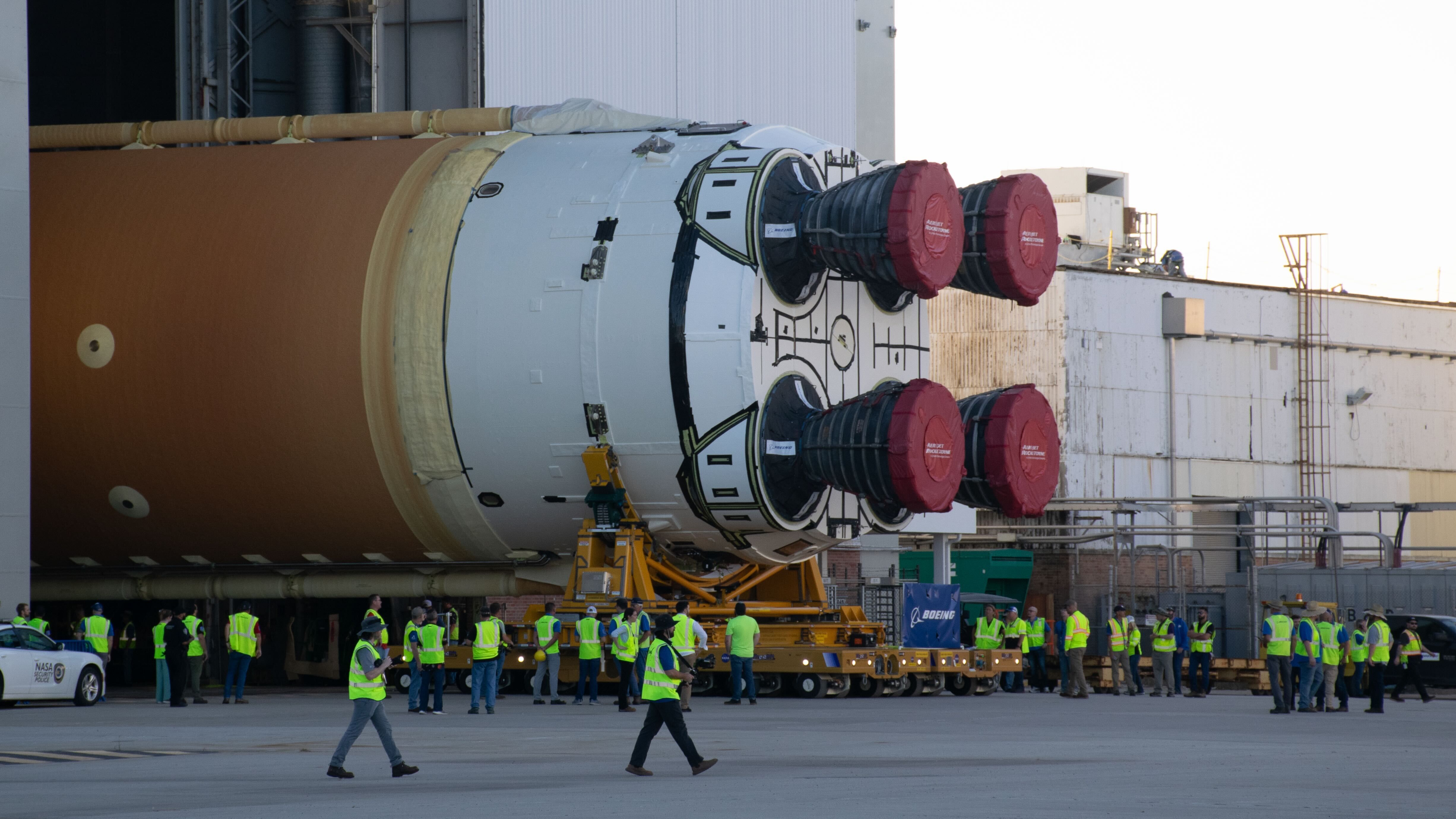 NASA rolls giant Artemis 2 moon rocket core off the…
