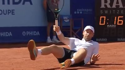 Quentin Halys Hit Incredible Shot Laying Down on Court at Swiss Open