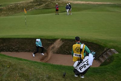 Yikes! Joaquin Niemann makes an 8 on No. 8, the Postage Stamp green, at 2024 British Open