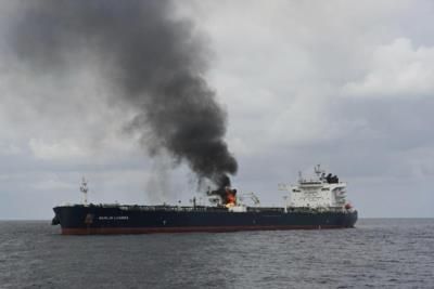 Singapore Navy Rescues Crews From Burning Oil Tankers