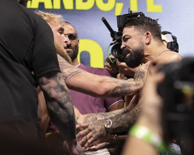 Video: Jake Paul, Mike Perry shove each other after heated faceoff at ceremonial weigh-ins