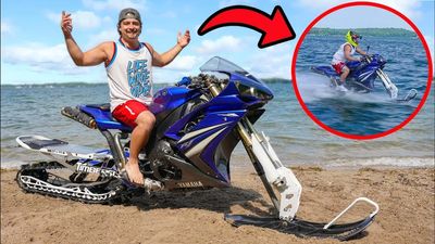 Watch a Motorcycle Skim Across a Lake, Tows a Water Skier