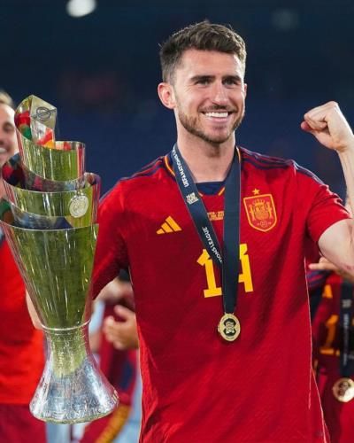 Celebrating Success: Aymeric Laporte With Trophy