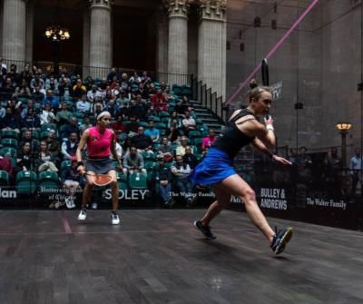 Tinne Gilis Showcasing Skills In Competitive Squash Match