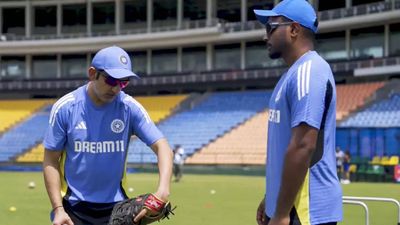 Head coach Gautam Gambhir gives batting tips to Sanju Samson on first day in office