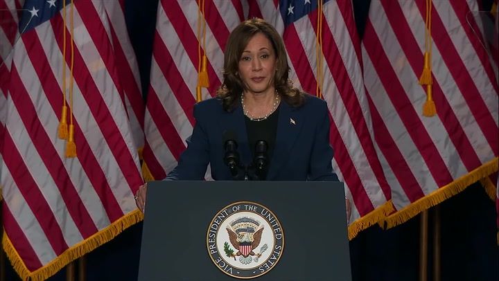 Kamala Harris attacks Donald Trump at first campaign…