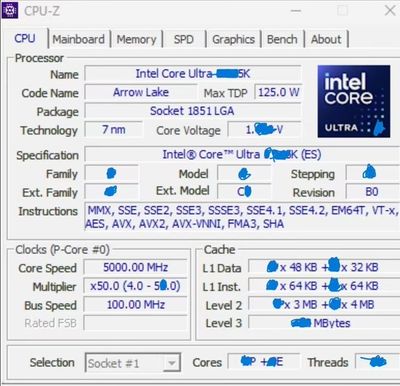 Core Ultra K prototype appears on CPU-Z, uses Intel 4 process node and hits 5 GHz, lacks AVX-512 support