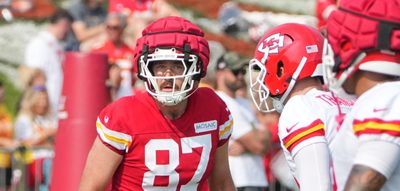 Travis Kelce jumped into a scrum after Kadarius Toney got tackled in the Chiefs’ no-contact drills