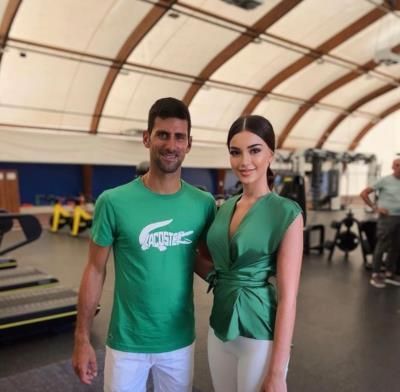 Anja Radic And Novak Djokovic Coordinate Outfits In Green Tops