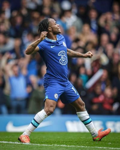 Raheem Sterling And Teammates Celebrate Victory In Blue Jersey