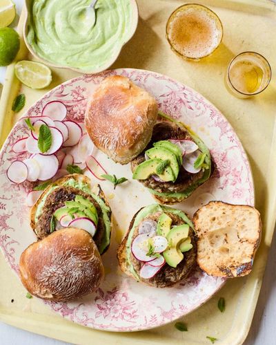 Thomasina Miers’ recipes for lamb burgers and potato and pickled onion salad