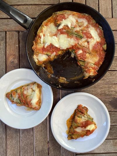 Rachel Roddy’s recipe for frying pan courgette parmigiana