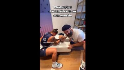 Jason Kelce Called Out for Cheating in Arm-Wrestling Match With Team USA Rugby Star