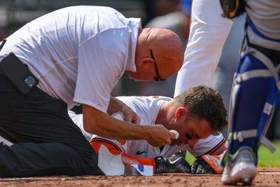 Orioles’ James McCann bravely managed to stay in the game after taking a fastball to the head