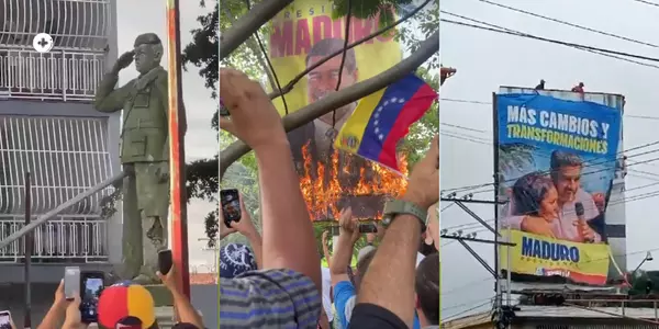 Opposition claims to have proof showing electoral win as protesters take down government symbols across Venezuela