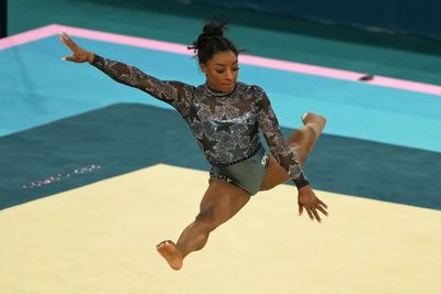 This composite photo of Simone Biles’ floor routine at the 2024 Paris Olympics can only be described as art