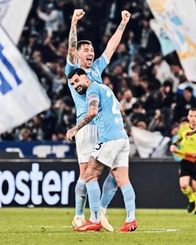 Celebratory Moment: Alessio Romagnoli And Teammate Embrace Victory