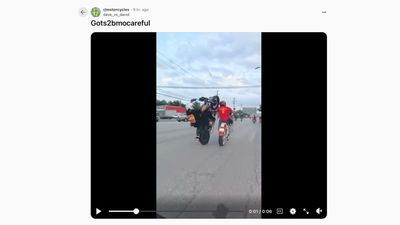 Harley Motorcyclist Pops Wheelie, Immediately Crashes Into Another Motorcycle