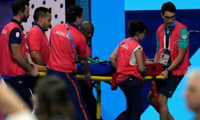 Slovakia’s Tamara Potocká collapses poolside after Olympic swimming heat