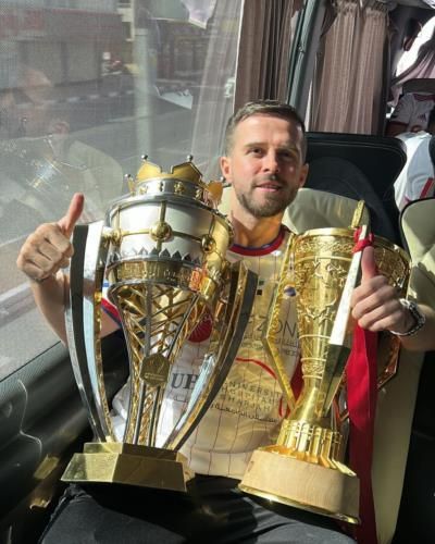 Miralem Pjanic Celebrates Success With Soccer Trophies