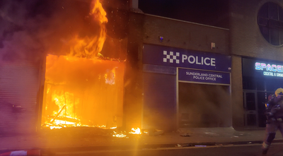 Police station torched and mosques on high alert after rioting spreads to Sunderland