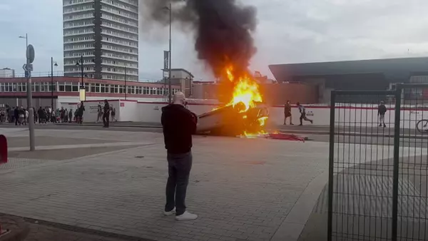 Eight arrested in Sunderland as rioters set police station on fire