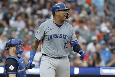 Mic’d up Salvador Pérez could only laugh after whiffing at Tarik Skubal’s nasty changeup