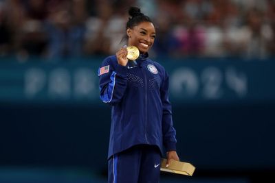 Simone Biles ‘ecstatic’ after victory in vault completes Paris gold hat-trick