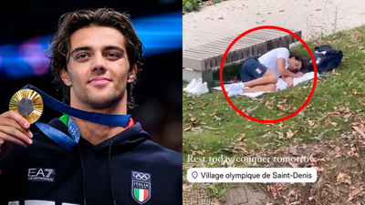 Gold Medalist Thomas Ceccon Spotted Sleeping Outside After Slamming The Olympic Village