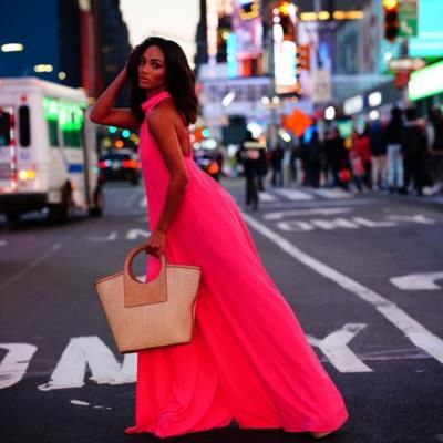 Kedist Deltour Stuns In Pink Dress With Stylish Handbag