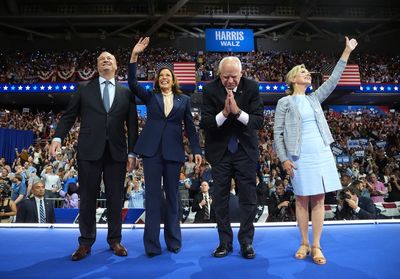 Tim Walz pulls no punches in first speech as Harris’s running mate at packed Philadelphia rally