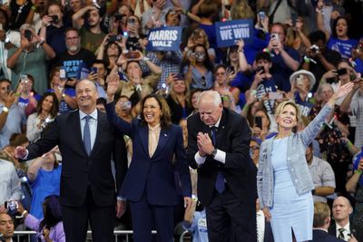 ‘Fight for our future’: Kamala Harris and Tim Walz hold first rally