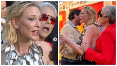 Cate Blanchett suffers wardrobe malfunction at 'Borderlands' fan event; Jamie Lee Curtis saves the day - WATCH