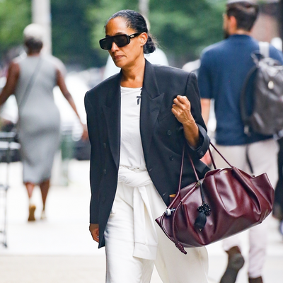 Tracee Ellis Ross Styles Her All-White Sweatpants With a $3,950 Loewe Bag