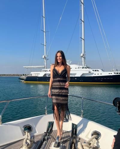 Samantha Misovic Shines In Black Dress On Yacht In Greece